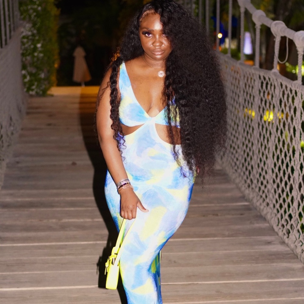 Blue and Green Cut Out Maxi Dress